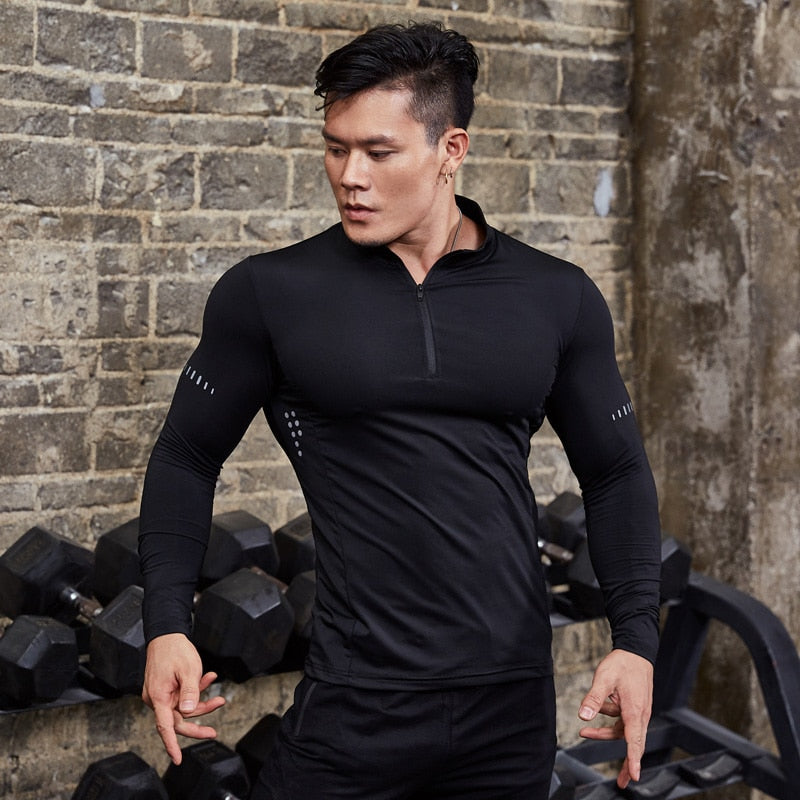 T-shirt de compression zippé à manches longues pour homme