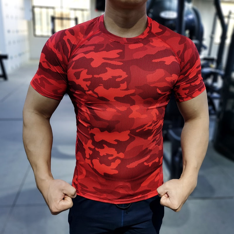 T-shirt de compression à manches raglan imprimé camouflage