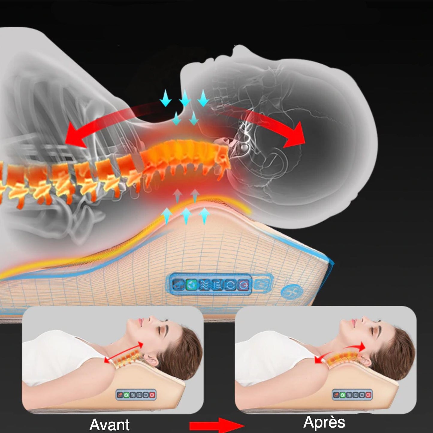 Appareil massage dos oreiller électrique à 4 têtes pour le dos chauffant à infrarouge