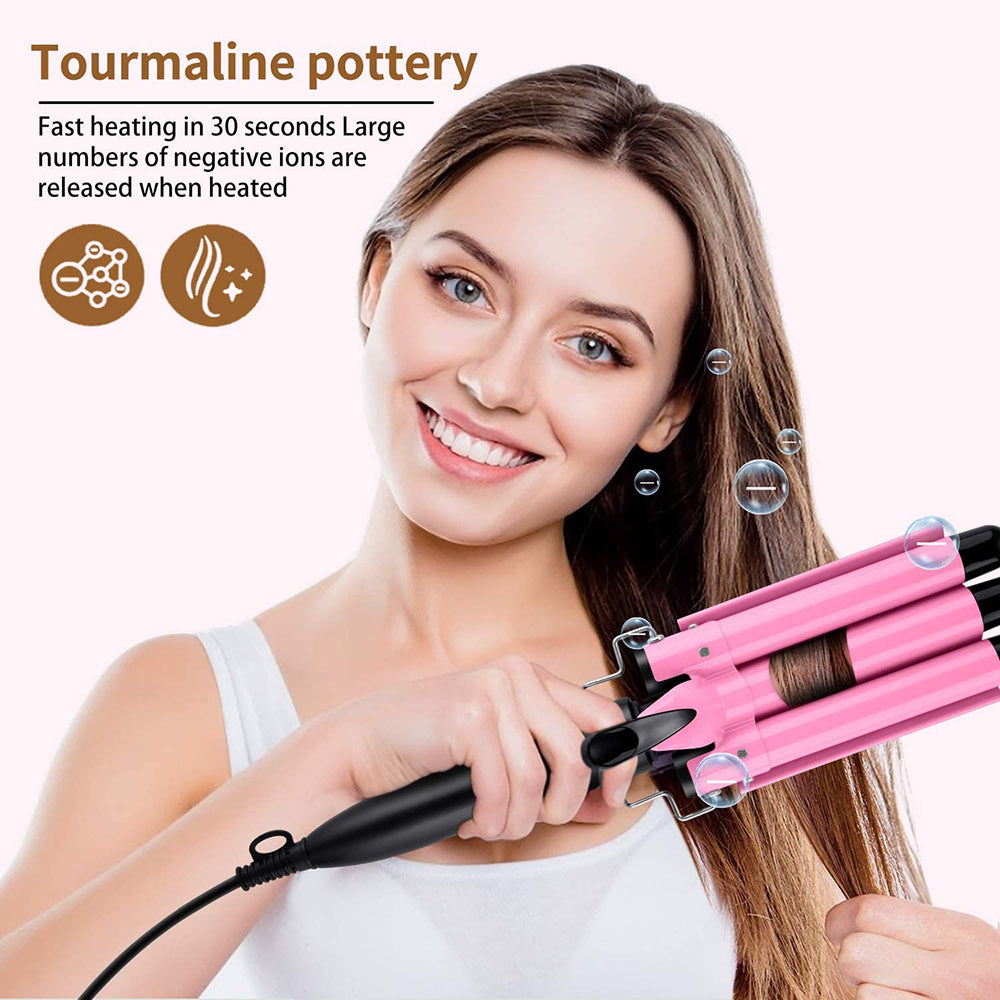 Fer à friser professionnel en céramique rose ergonomique