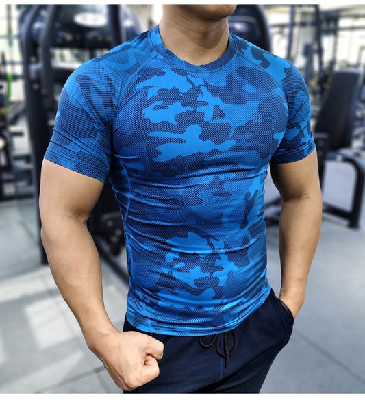 T-shirt de compression à manches raglan imprimé camouflage